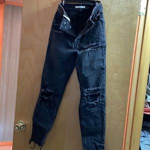 PACSUN distressed black ultra high rise slim jeans.